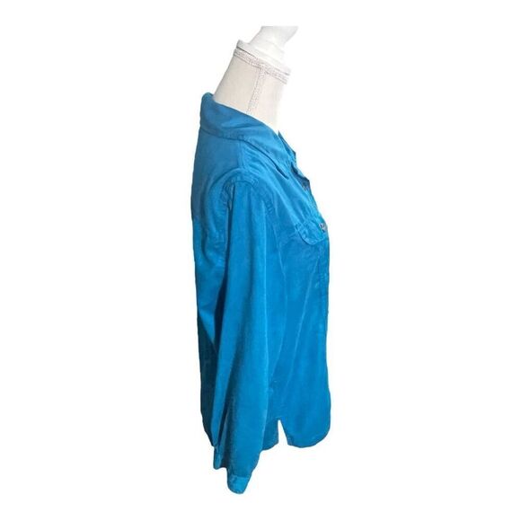 Chico’s Women Dark Turquoise Jacket Size 2(M) Chest-Pockets Button-Up Blue Suede - Picture 11 of 13